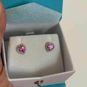 10kt Gold Pink and White Topaz Heart Earrings